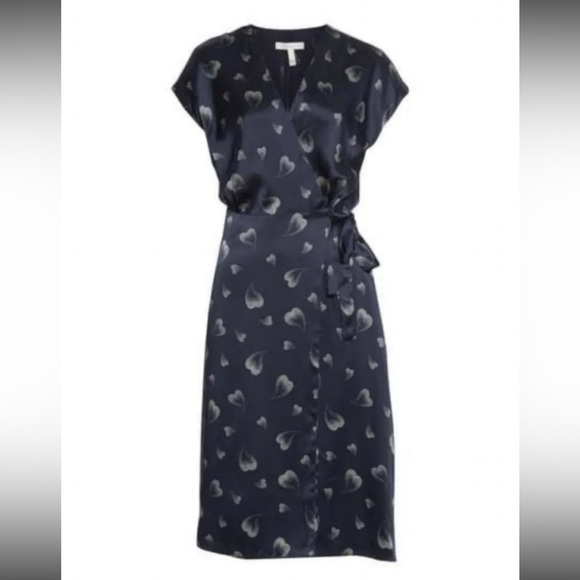 BETHWYN HEART PRINT WRAP SILK DRESS IN MIDNIGHT from Joie NWOT - Picture 5 of 8